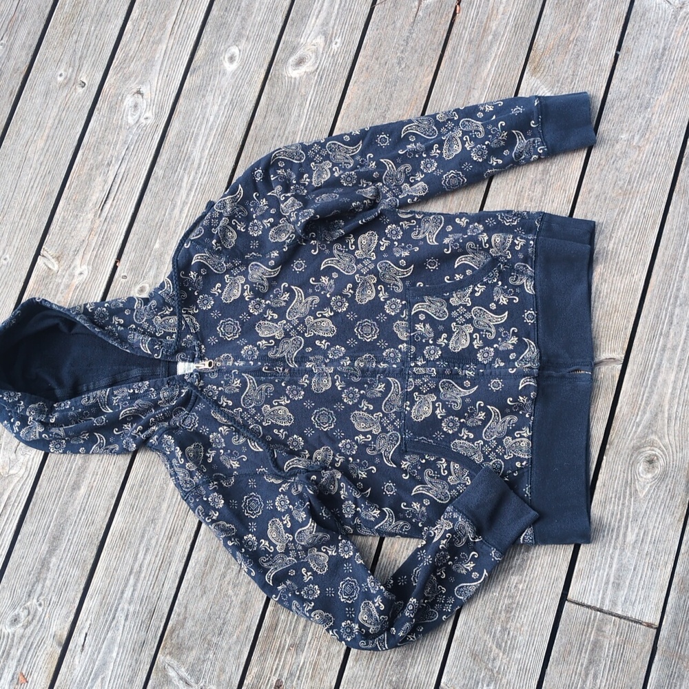 Lucky Brand Navy Blue & White Paisley Zip-Up Hoodie - Women’s Size Medium In EUC
